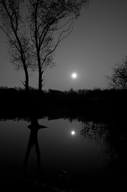 Nightscape - Moon reflecting in a lake